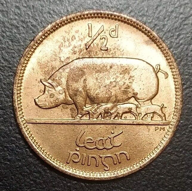 Read more about the article 1966 Ireland 1/2 Penny Halfpenny Coin Pig Sow and Piglets KM 10