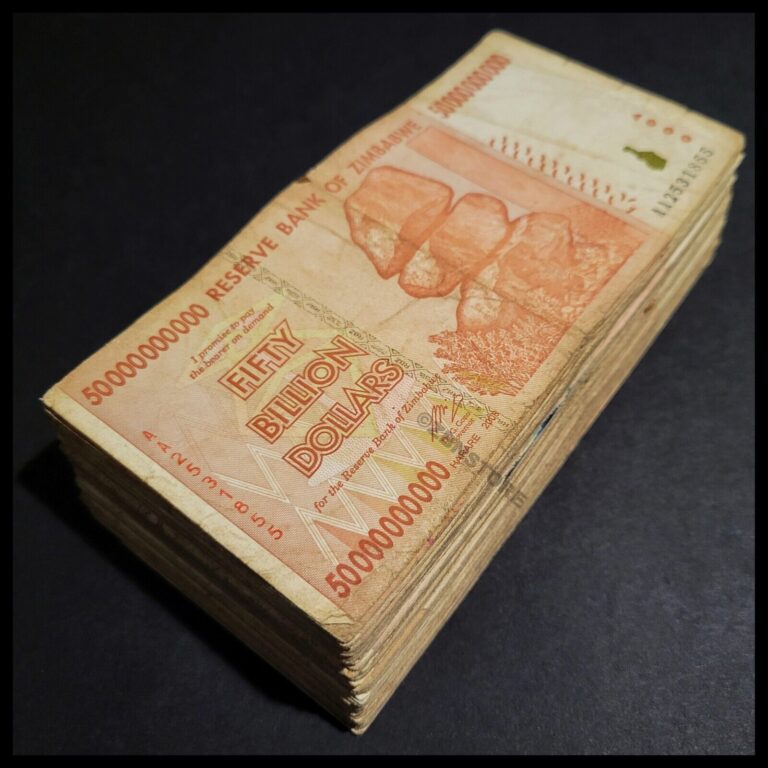 Read more about the article 100 x 50 Billion Dollars Zimbabwe 2008 100PCS Damaged Condition + COA Authentic