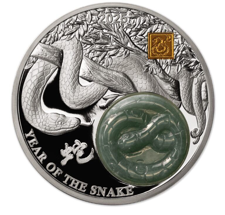 Read more about the article 2025 Burundi Lunar Year of the Snake 2 oz Silver Proof Coin w/Jade Insert