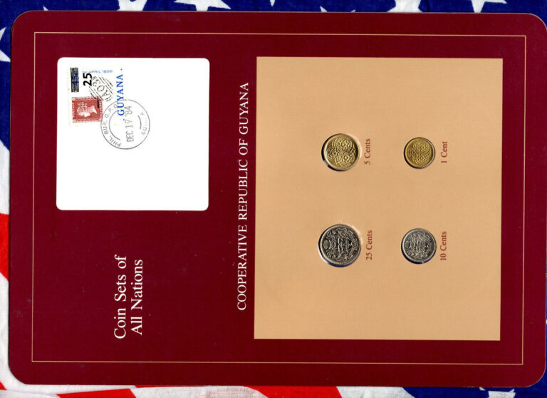 Read more about the article Coin Sets of All Nations Guyana UNC 25  10  5 cents 1985 1 cent 1982