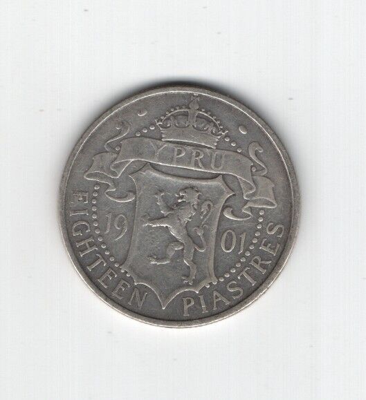 Read more about the article CYPRUS 1901 VICTORIA 18 PIASTRES SILVER COIN F