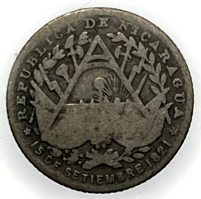 Read more about the article 1887 H Silver Nicaragua 5 Centavos Coat of Arms Coin Heaton Mint