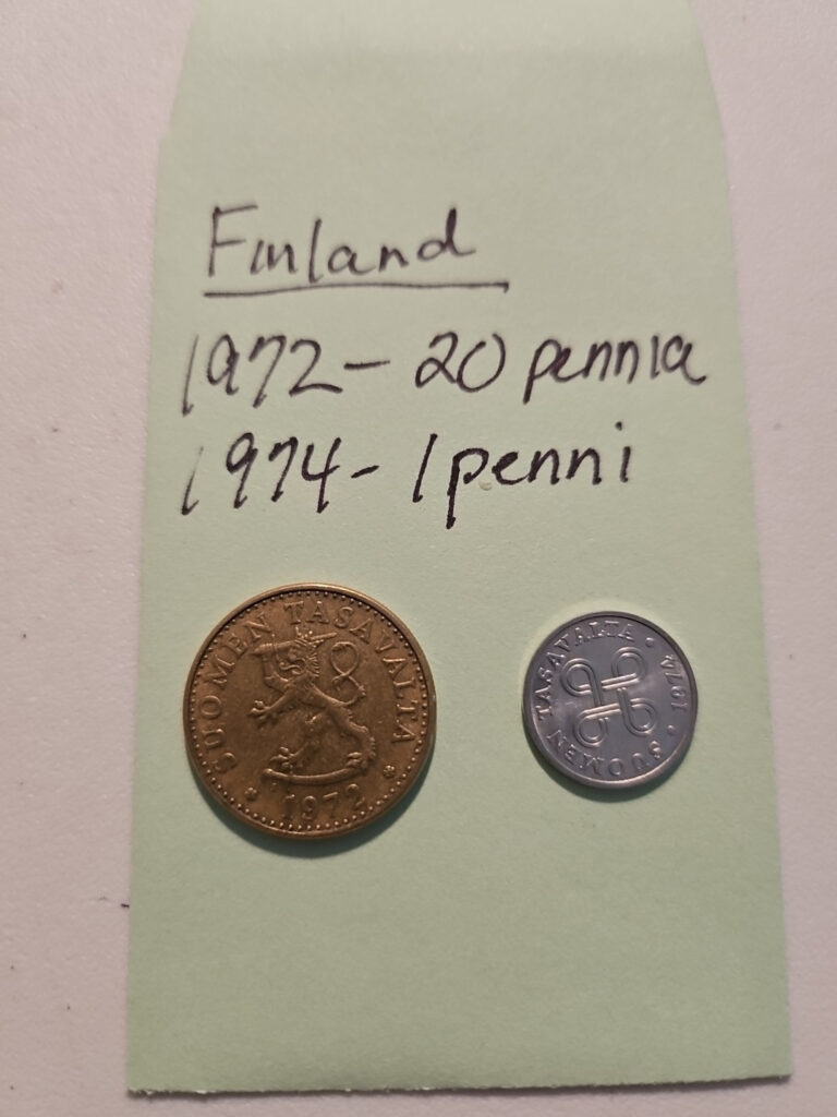 Read more about the article Finland 1972 20 Pennia  1974 1 Penni