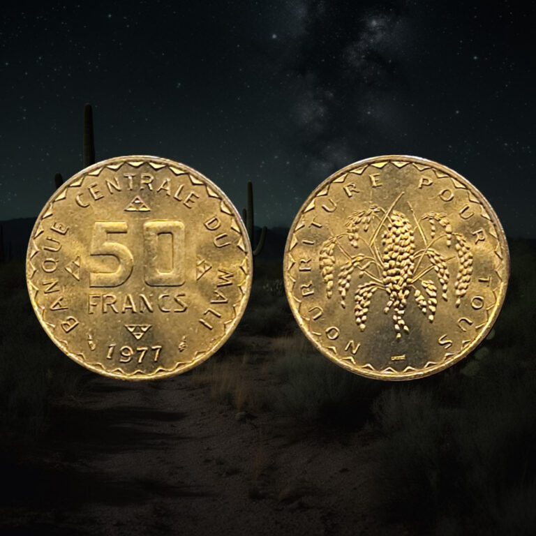 Read more about the article 1977 Mali 50 Francs Coin  Sorghum plant  Food For All