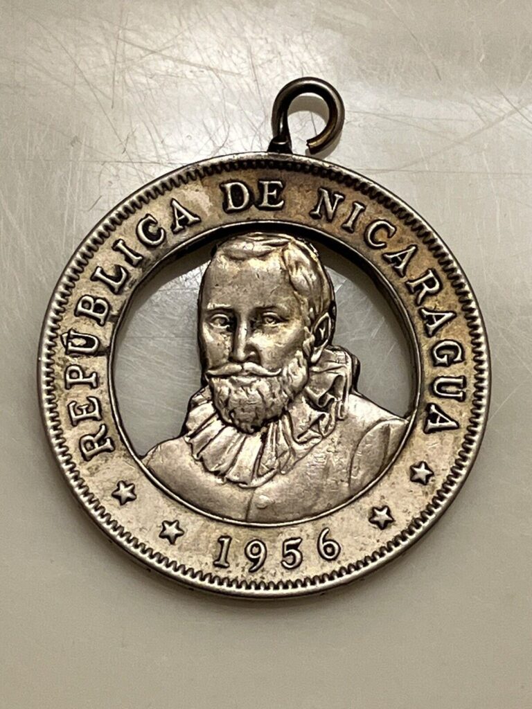 Read more about the article 1956 Nicaragua 50 Centimos Copper-Nickel Cut Coin Pendant- Cordoba UNC