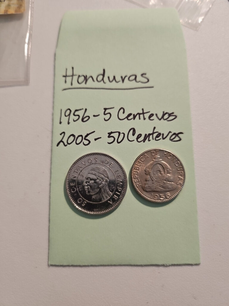 Read more about the article Honduras 1956 5 Centevos  2005 50 Centevos