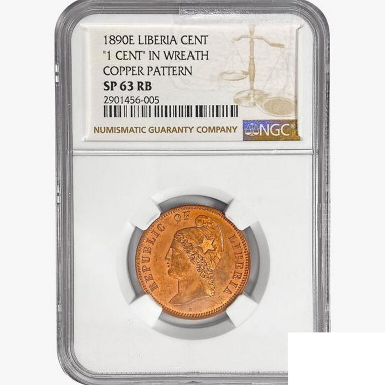 Read more about the article 1890E Liberia 1 Cent Coin NGC SP63 RB Copper Pattern