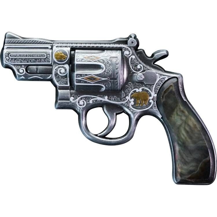 Read more about the article Revolver Mother of Pearl 2024 2 oz Antique Finish Silver Coin Cameroon