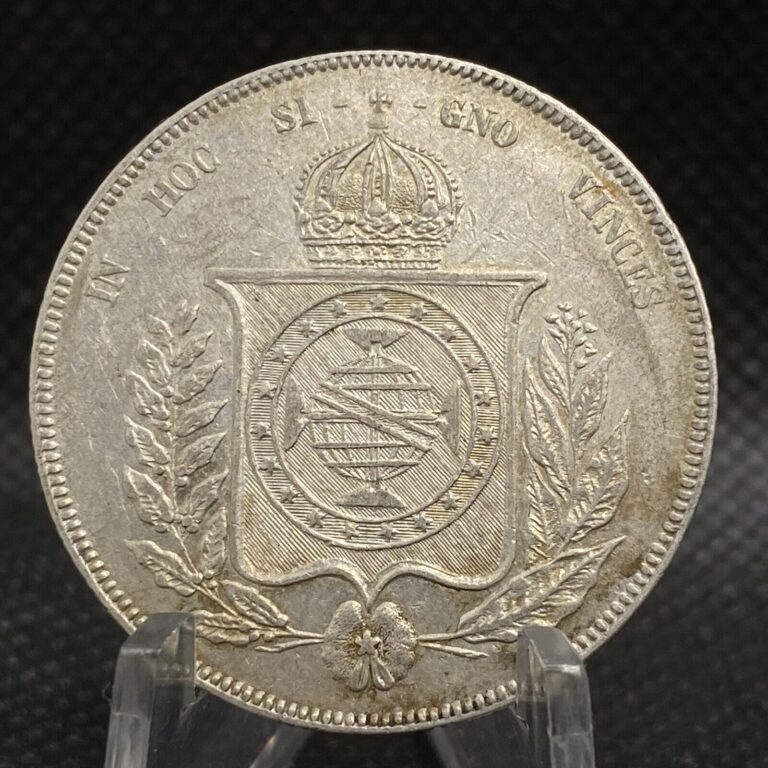 Read more about the article 1866 Brazil 1000 Reis • AU+ Luster • Pedro II • Rare World Silver Coin • BRA010