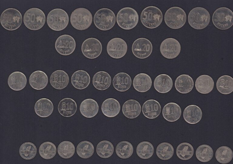 Read more about the article ECUADOR 1990s LOT OF 45 COINS 19 10 SUCRES  5 20 SUCRES  11 5 SUCRES  10 50 SUCR