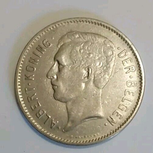 Read more about the article 1932 Belgium 5 Francs XF Coin-Nice Luster Grey Patina Head Of Albert KM#98