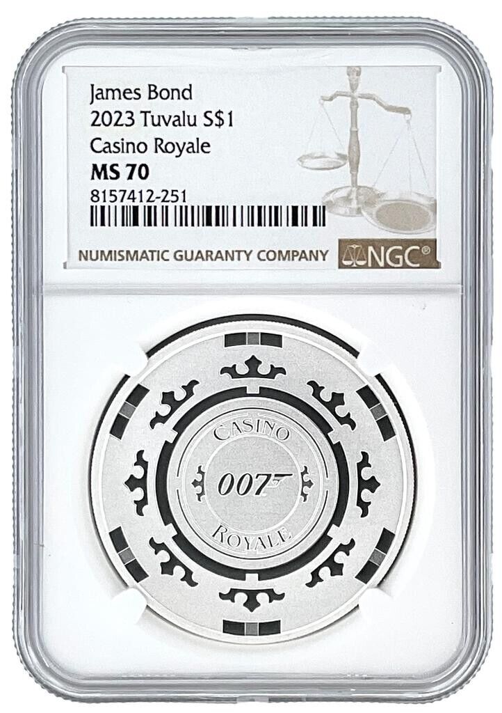 Read more about the article 2023 Tuvalu 1oz Silver James Bond 007 Casino Royale Coin NGC MS70 Brown Label