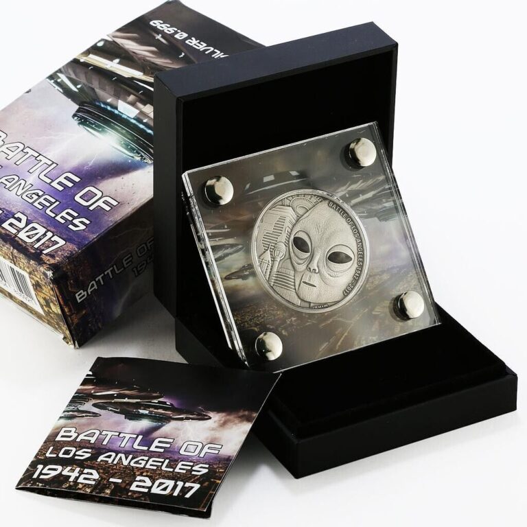 Read more about the article Burkina Faso The Battle of Los Angeles UFO Alien 2017 1oz Ag .999 Mintage 500