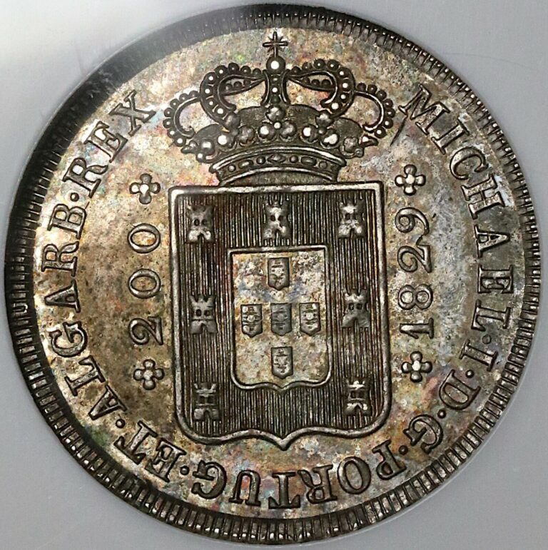 Read more about the article 1829 MS 63 Portugal 200 Reis Miguel Rare Silver Coin POP 4/1 (22012602C)