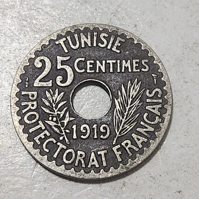 Read more about the article TUNISIA 🇹🇳 25 CENTIMES COIN 1919 (MUHAMMAD V)