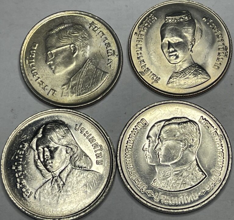 Read more about the article Thailand Lot (4) Old UNC 5 10 Baht Coins  Y120 1977Y132 1979Y135 1980Y146 1981