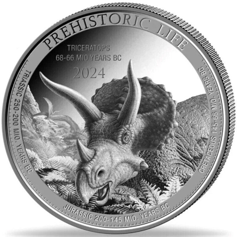 Read more about the article Congo 2024 1 oz Silver Triceratops BU (in Capsule)  Uncirculated 10k mintage!!