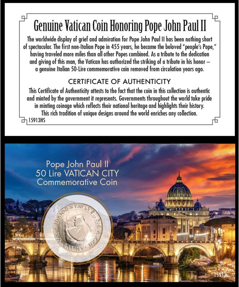 Read more about the article Pope John Paul II Coin | Genuine 50 Lire Commemorative Coin | Vatican City | Ce