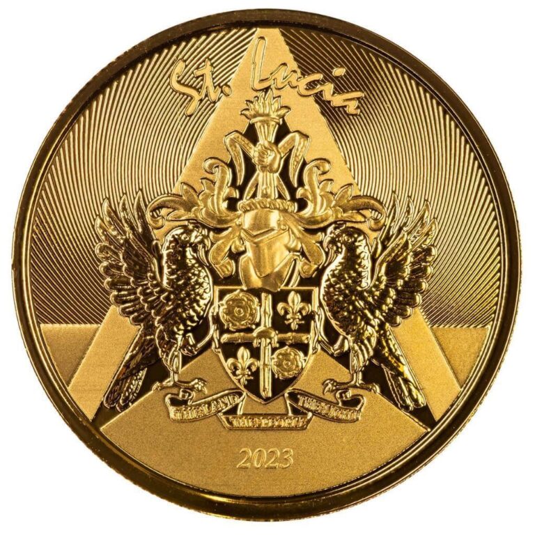 Read more about the article 2023 1 oz Gold St. Lucia Coat of Arms in Certi-Lock® .9999 Gold Coin BU #A612