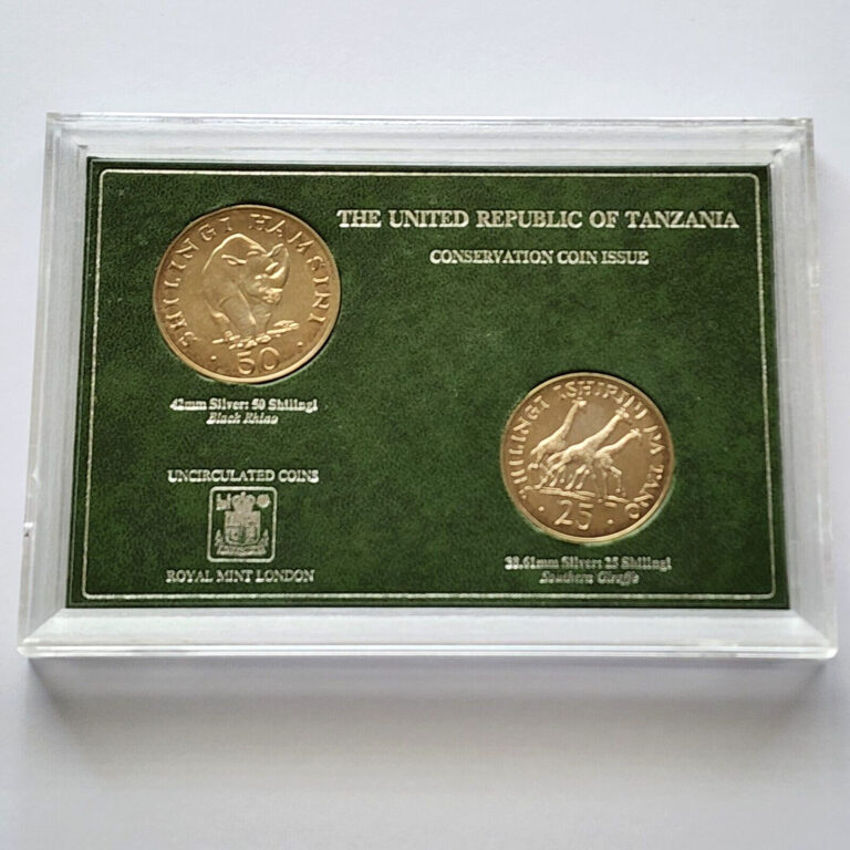 Read more about the article 1974 Tanzania | 50 Schilingi Rhino | 25 Schilingi Giraffe | Silver 2 coin Set