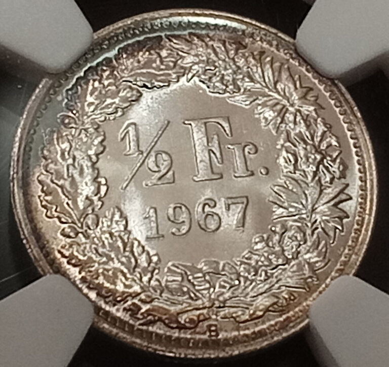 Read more about the article **ONLY 15 HIGHER: NGC MS67** 1967-B Switzerland 1/2 Franc km#23 – Silver Coin