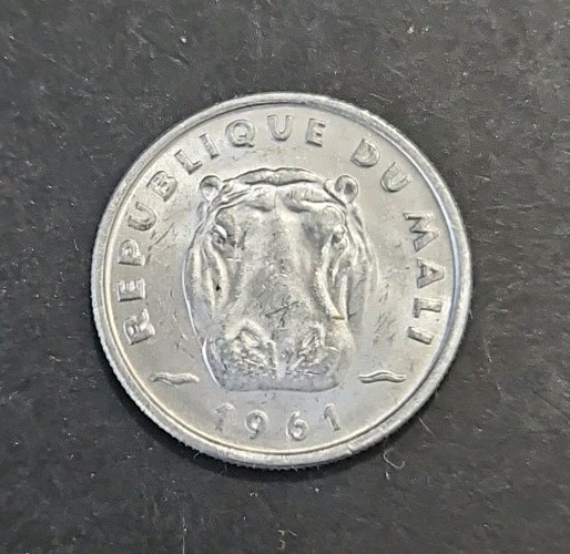 Read more about the article 1961 Mali 5 francs Hippo Coin Animal African Wildlife (KM.#2)