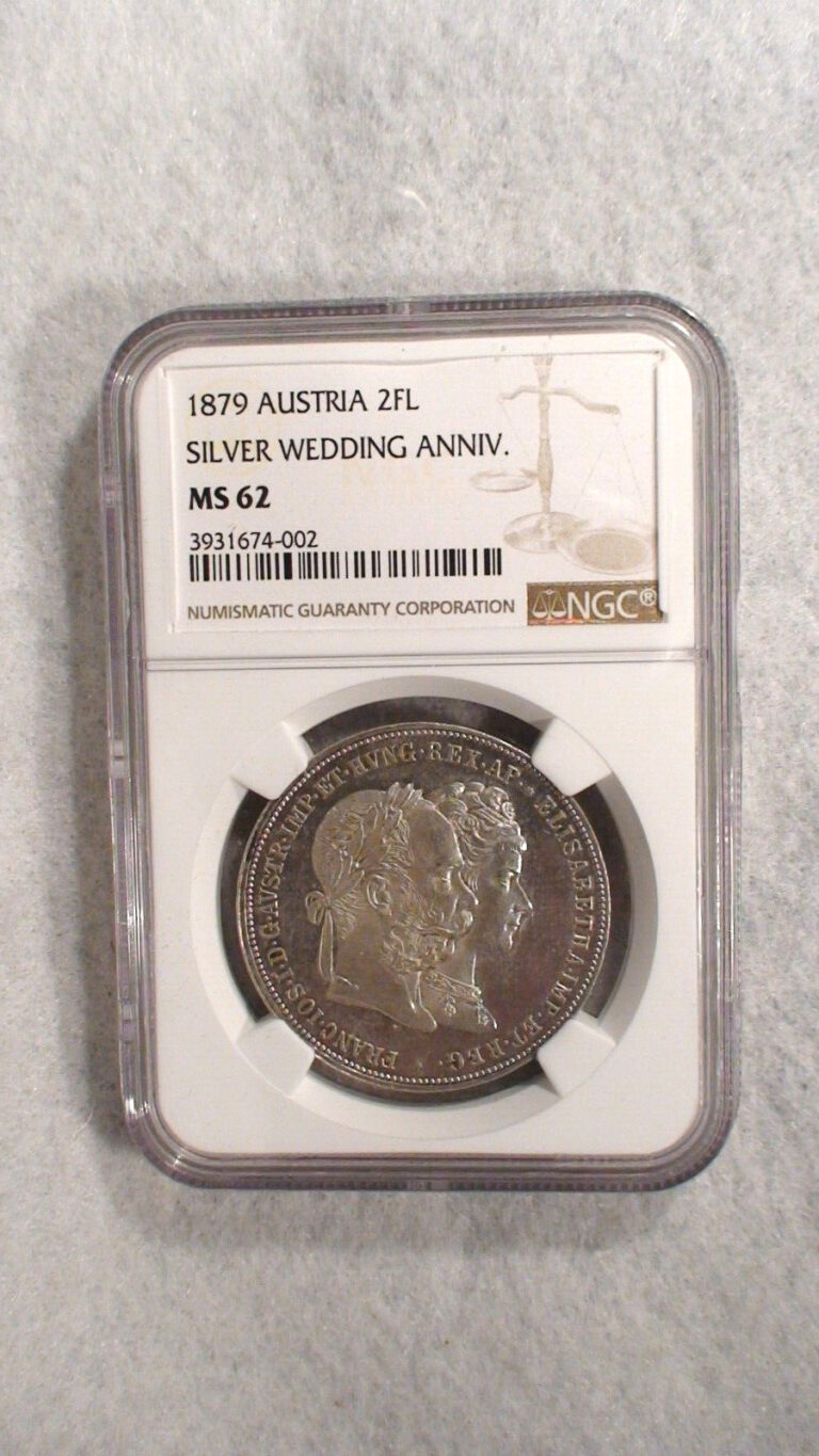 Read more about the article 1879 Austria Two Florin  NGC MS62 2FL SILVER WEDDING ANNIVERSARY Coin!