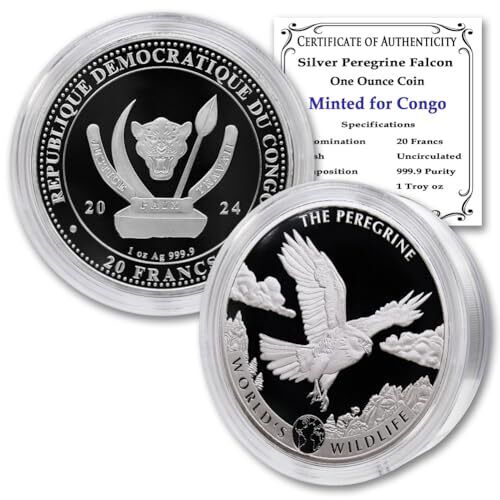 Read more about the article Congo 2024 1 oz Silver Peregrine Falcon 20 Francs BU (in Capsule) w/ CoA