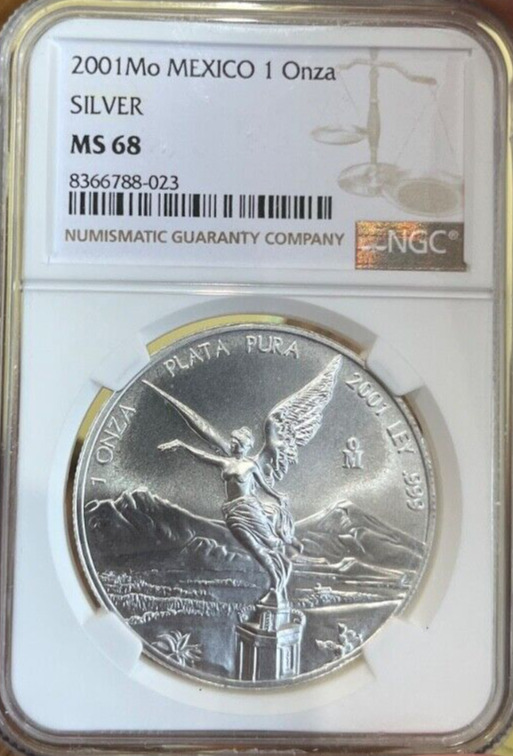 Read more about the article 2001 Mo Mexico 1 Onza Silver  NGC MS68   Freshly Graded