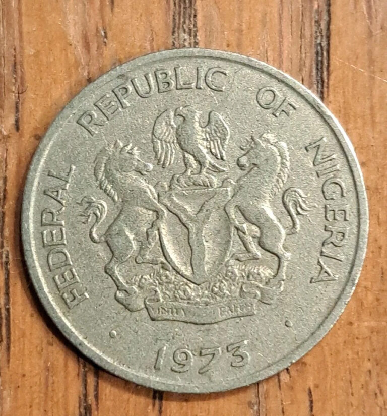 Read more about the article 1973 Nigeria 10 Kobo Arms Of Nigeria  Oil Palms 4g 22.86mm Copper-nickel Coin