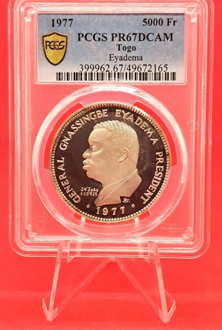 Read more about the article 1977 Togo 5 000 Francs – Pres. Eyadéma – Proof-67 DCAM – VERY RARE! 150 MADE!!!