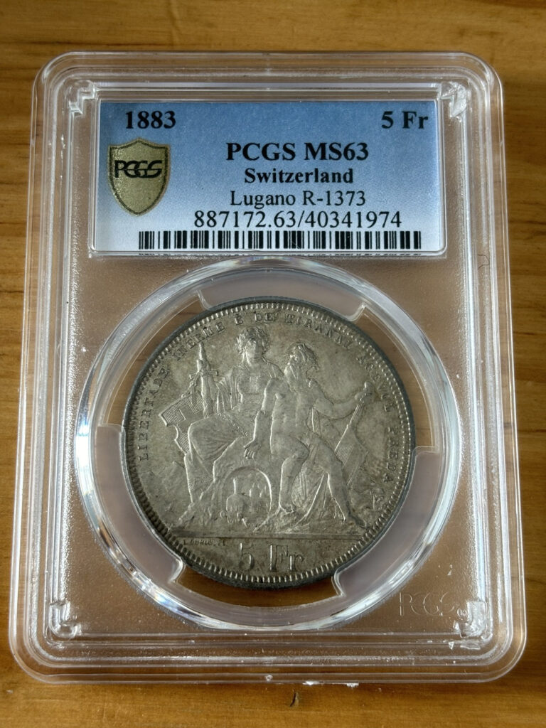 Read more about the article 1883 Switzerland Lugano Shooting Festival 5 Francs Silver Coin PCGS MS 63