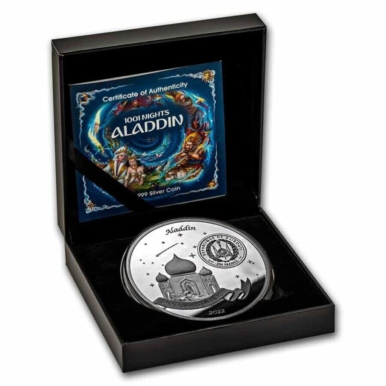 Read more about the article 2022 Djibouti 1001 Nights Aladdin 5 oz Silver Proof-Like Coin Mintage of 500
