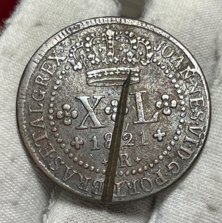 Read more about the article 1821 Brazil 40 Reis Coin Mint error cut? Damaged?