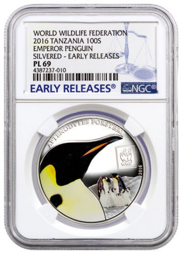 Read more about the article Silver Plated 2016 Tanzania 100 Shillings WWF Emperor Penguin NGC PL69 ER Color