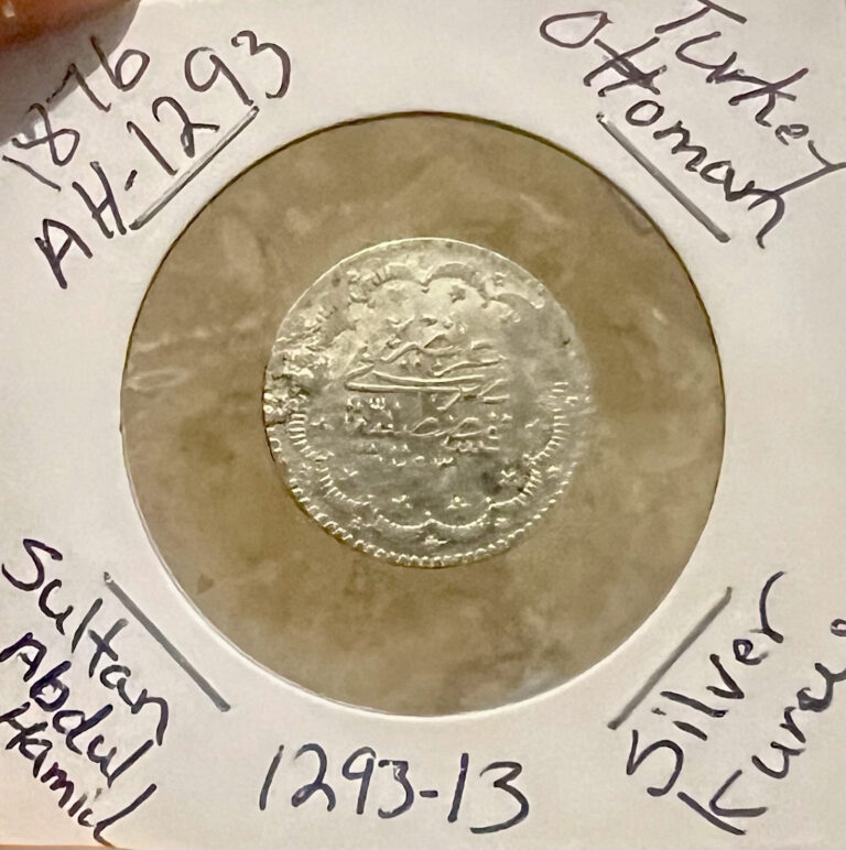 Read more about the article 1876-AH1293/13 Turkey Ottoman 10 Kurush Sultan Abdulhamid II Silver Coin