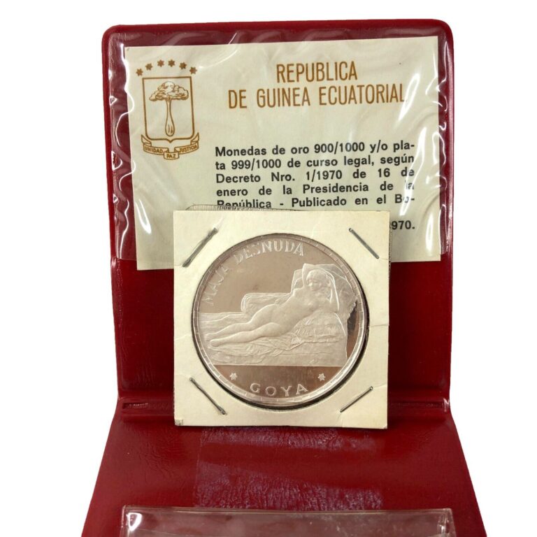 Read more about the article 1970 EQUATORIAL GUINEA Goya Maja Proof Silver 100 Pesetas Coin No40377-2