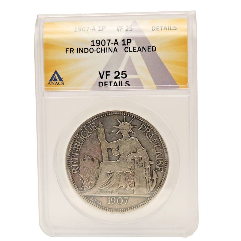 Read more about the article 1907-A French Indo-China 1 Piastre ANACS VF 25