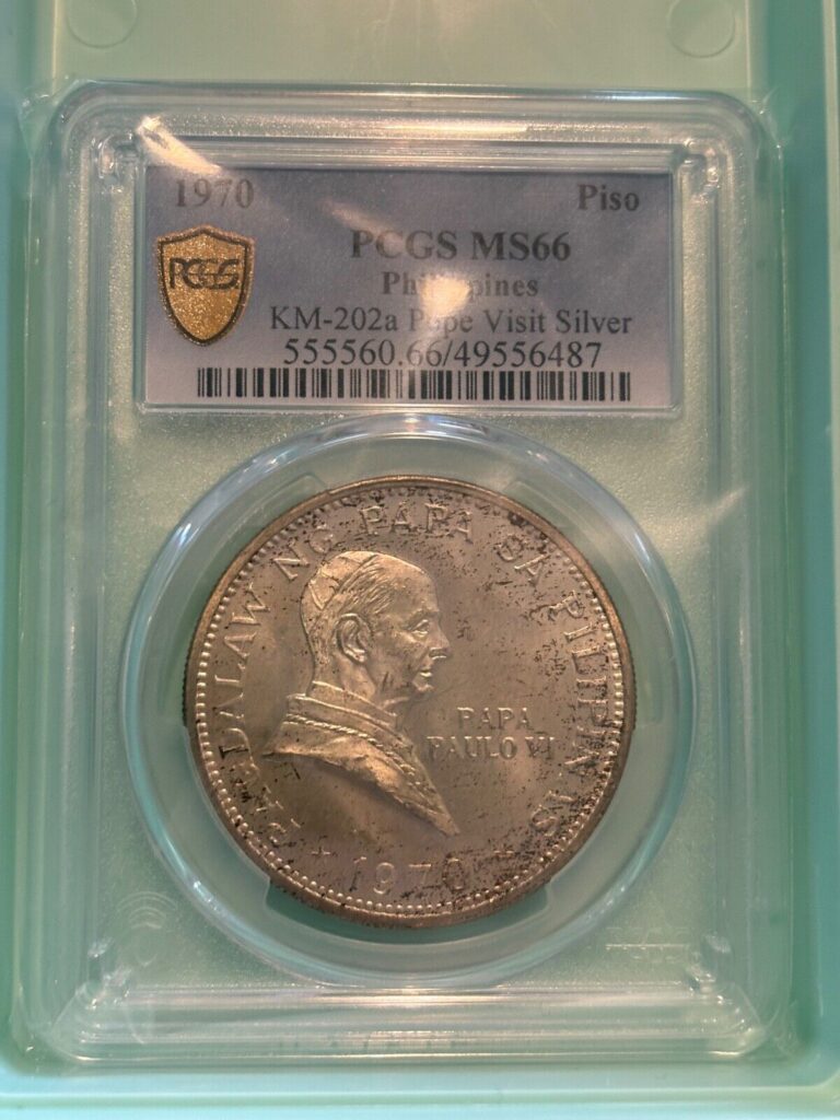 Read more about the article PCGS MS66 Toned!  Philippines 1970 1 Piso Pope Paul VI Silver