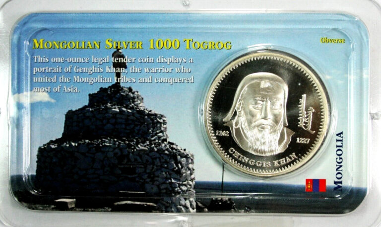 Read more about the article 2002 Mongolian Silver 1000 Togrog Genghis Khan Coin Littleton Holder #GA