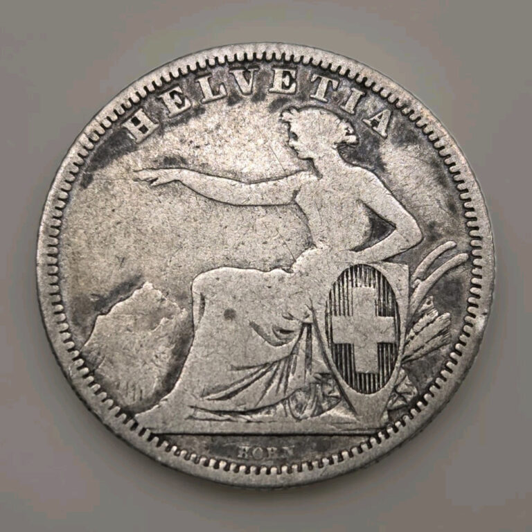 Read more about the article 1861 Switzerland 1 Franc Old Silver World Coin KM 9a (stk138)