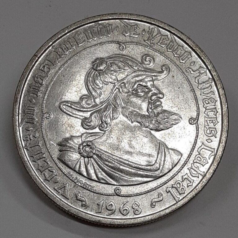 Read more about the article 1968 Portugal 50 Escudos ‘Pedro Cabral’ .650 Silver Coin  UNC/May Have Toning