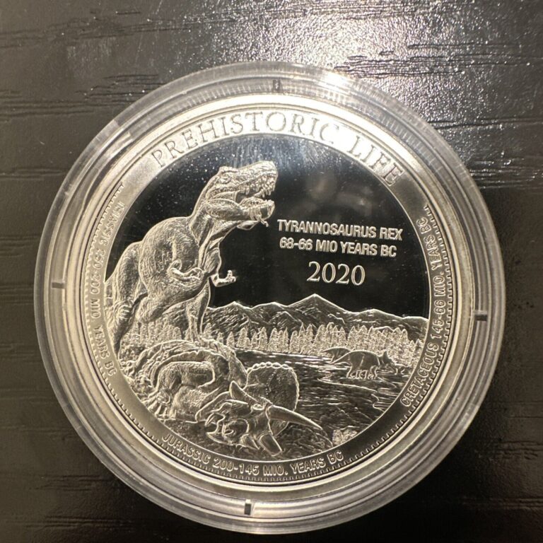 Read more about the article Rare 2020 Congo Prehistoric Life T-Rex Tyrannosaurus Rex 1 oz .9999 Fine Coin