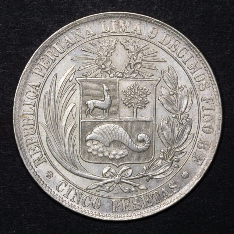 Read more about the article Peru  5 pesetas 1880  silver crown coin. See photos.