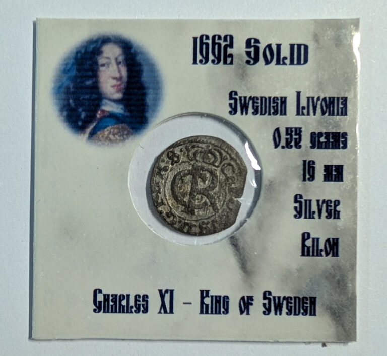 Read more about the article 1662 Solid Charles XI – King of Sweden – Silver coin #155