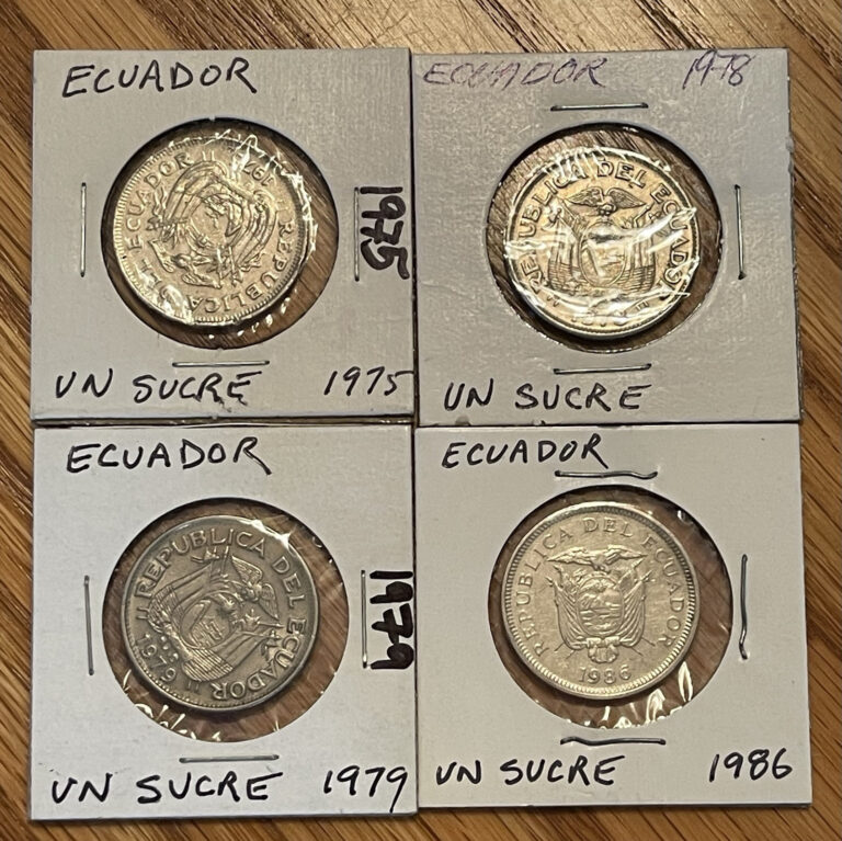 Read more about the article Lot of 5 Ecuador 1 Sucre Coins  1975-1986 – Combined Shipping OK