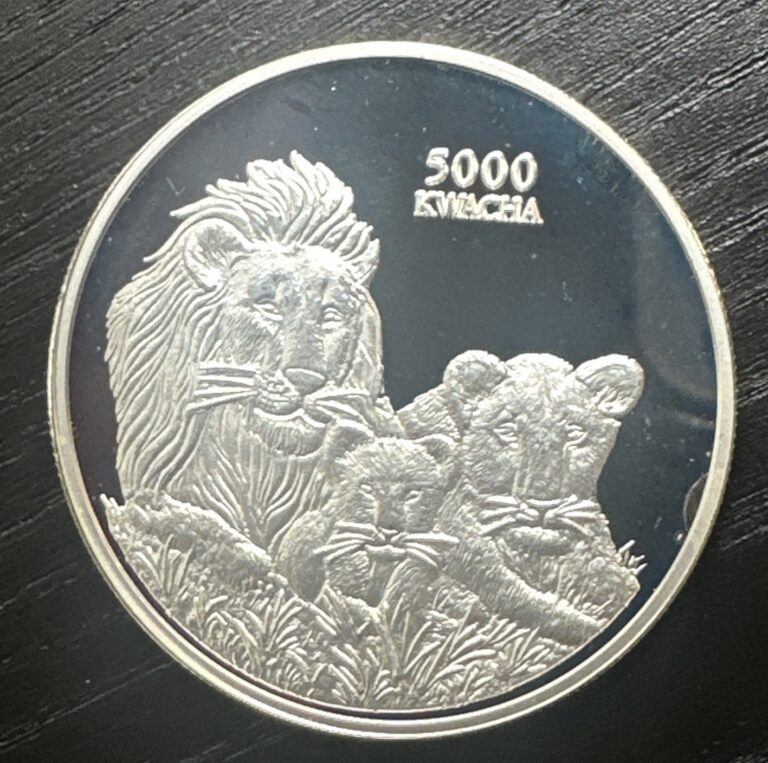 Read more about the article 1999 Proof Zambia 5000 Kwacha ‘Lions Pride’  .999 Silver 1.0008-oz