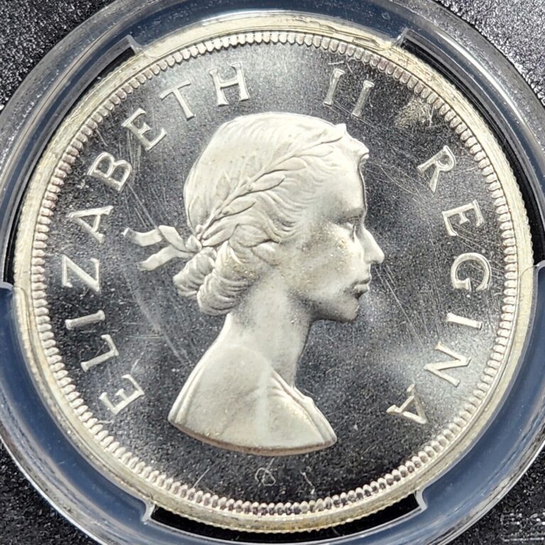 Read more about the article Prooflike Silver 1954 South Africa 5 Shillings | PCGS PL67