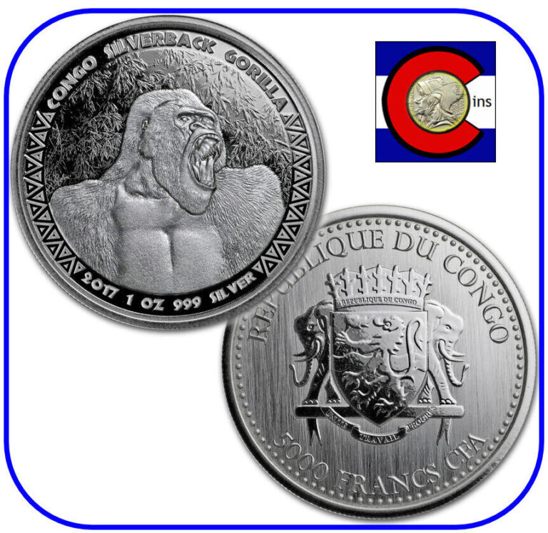 Read more about the article 2017 Republic of Congo Prooflike Silverback Gorilla 1 oz Silver Coin in capsule