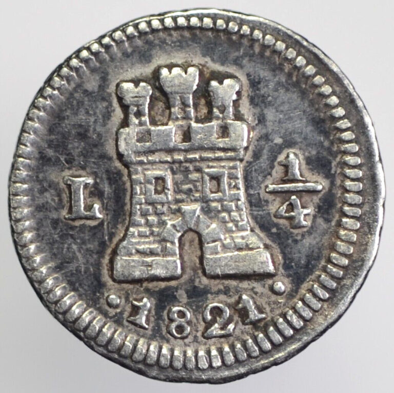 Read more about the article 1821 LIMA PERU 1/4 REAL SPANISH COLONIAL SILVER CHOICE XF/AU HIGH GRADE!